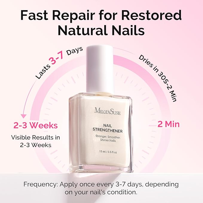 MelodySusie Nail Strengthener and Growth Treatment, 2-in-1 Ridge Filling Base Coat & Glossy Concealer Polish for Damaged Nail Repair and Healthy Shine,Gifts for Women 15ml 0.5 Fl Oz Sparkling White