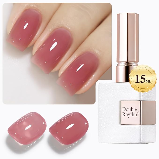 Double Rhythm Gel Polish 15ML Jelly Sheer Pastel Light Milky Color Pearl White Bottle 1 PC 0.5 OZ Full Size Nail Art Salon at Home (Rose Purple-D1373)