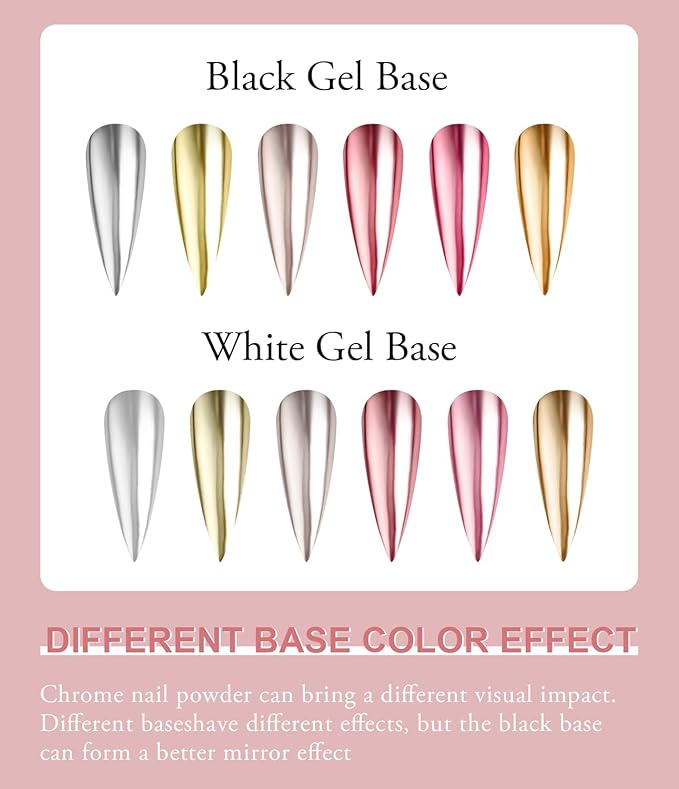 100% Metallic Effect Gold Chrome Nail Powder BISHENGYF: Holographic Mirror Glitter Gold Chrome Pigment Manicure Silver Copper Rose Gold Chrome Nail Powder for Nails Art DIY Decoration Gift