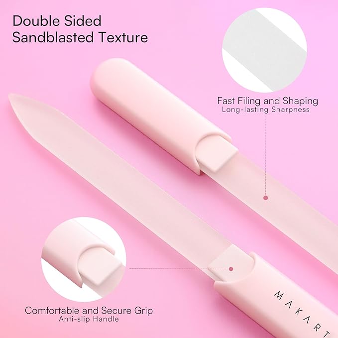 Makartt Nail File: Glass Nail File for Natural Nails - Gentle Crystal Nail Filer, Double-Sided Sandblasted Nail Buffer, Reusable Nail Care Tool for Home Manicure, 1pc Pink