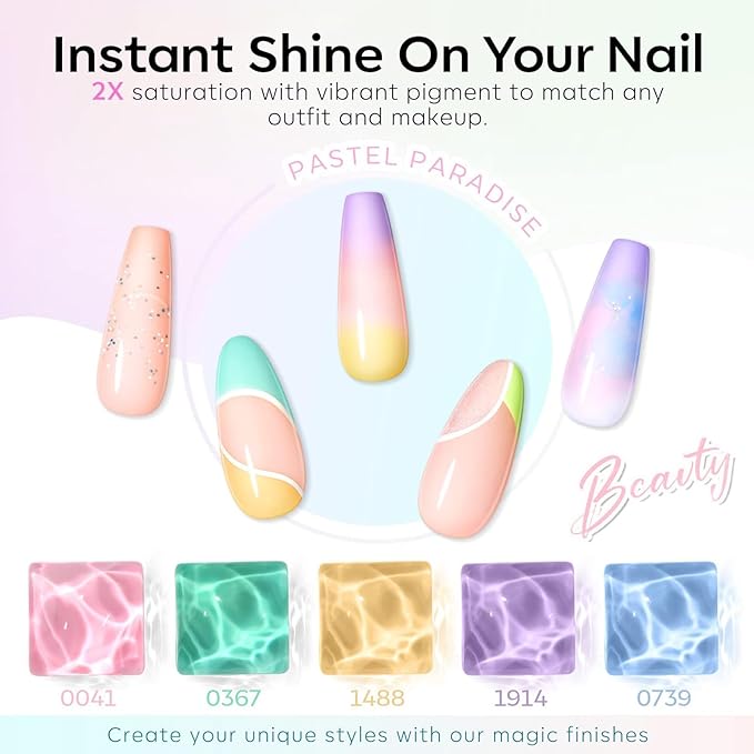 modelones 40Pcs Gel Nail Polish Set, 36 Colors 2026 Easter Spring Pastel White Pink Light Yellow Blooming Glitter Gel Polish Kit with 4PCS Glitter Matte Glossy Top Base Coat LED Nail Art DIY Gift