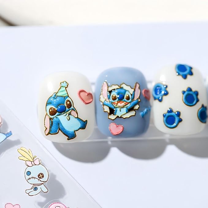 Dedyel 5D Embossed Cute Nail Art Stickers Cartoon Kawaii Design Anime Self Adhesive Nail Stickers for Women Kids Girls Nails Art Decorations