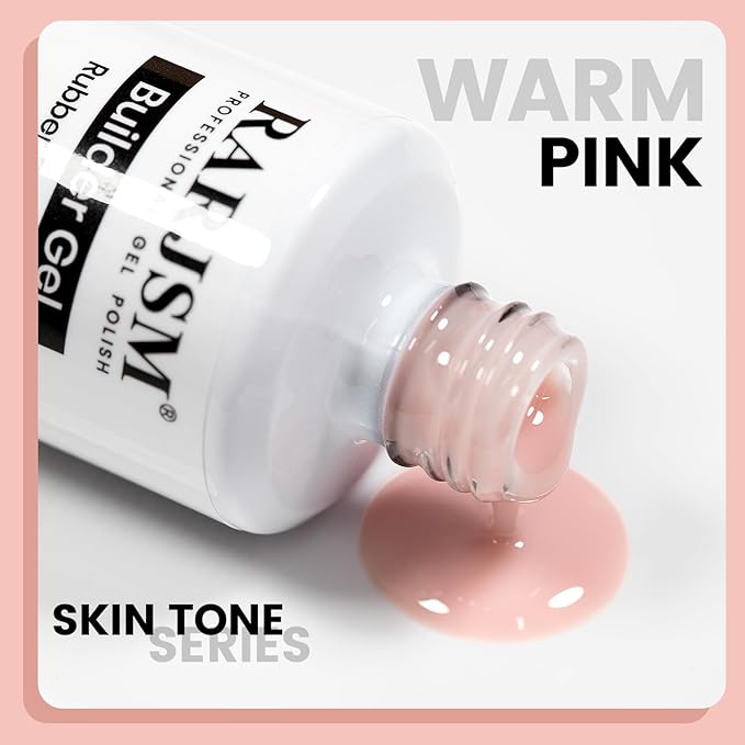 RARJSM Rubber Base Coat Gel Polish Nude Warm Pink Skin Tone Rubber Base Gel for Nails Natural Nude Color French Manicure Extend Gel Soak Off Curing Requires Single Bottle 15ml Salon Home DIY Use
