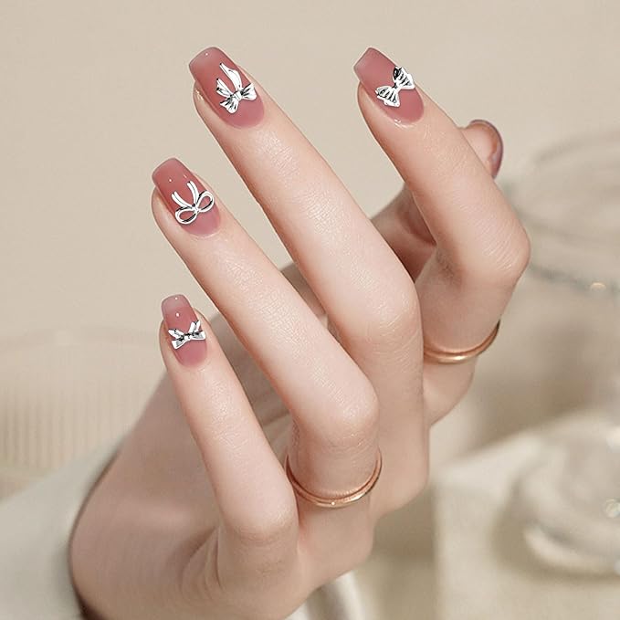 Gold Silver 3D Nail Charms, 2Boxes 24Grids Bow Star Nail Gems Nail Studs,Punk Metal Alloy Rivet Stickers Bowknot Nail Art Decorations Accessories for Nail Art Design DIY Crafts (Gold Silver C)