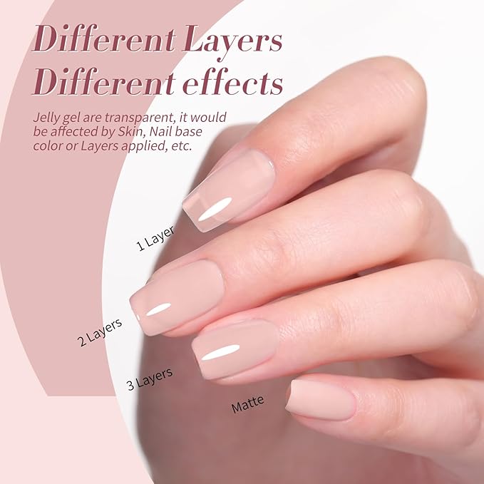 Born Pretty Milky White Jelly Nude Pink Gel Nail Polish Valentine's Day Translucent Natural Sheer Pink Soak Off U v Light Cure Gel Polish Kit for Salon and Nail Art DIY at Home 6Colors