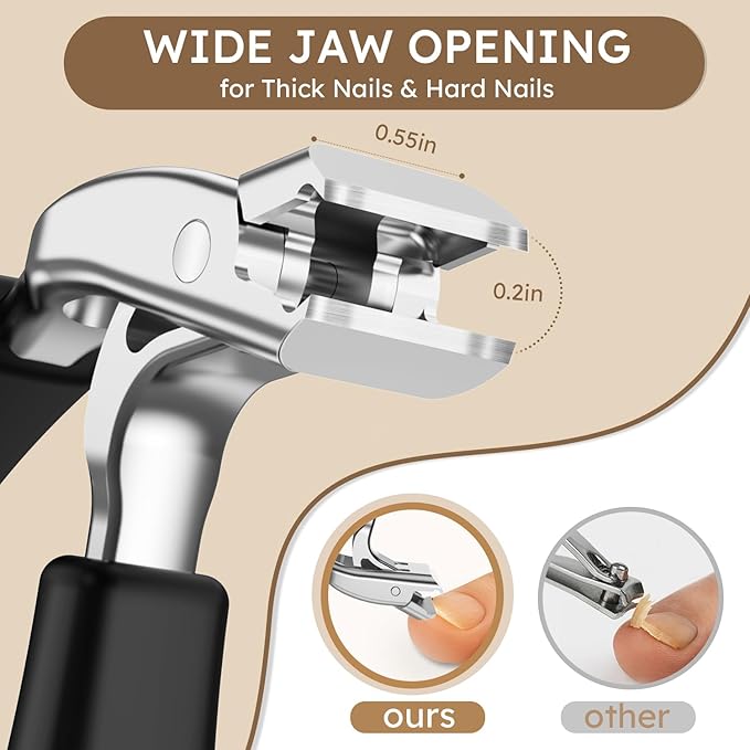 Large Toenail Clippers for Thick Nails for Seniors, Non-Slip Long Handled Angled Head Toe Nail Clippers with Catcher, Wide Jaw Opening Sharp Straight Edge Cutters, Fingernail Clippers for Men Women