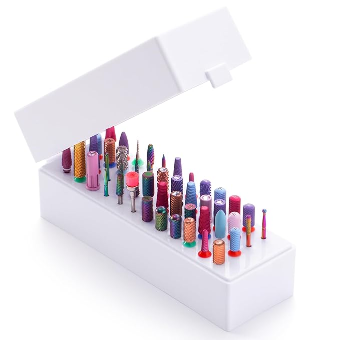 MelodySusie Nail Drill Bits Holder, 48 Holes Case, Portable Dustproof Displayer Organizer Container, Nail Tech Professional Nail Art Tool, Travel Salon Home, White (Drill Bits Not Included)