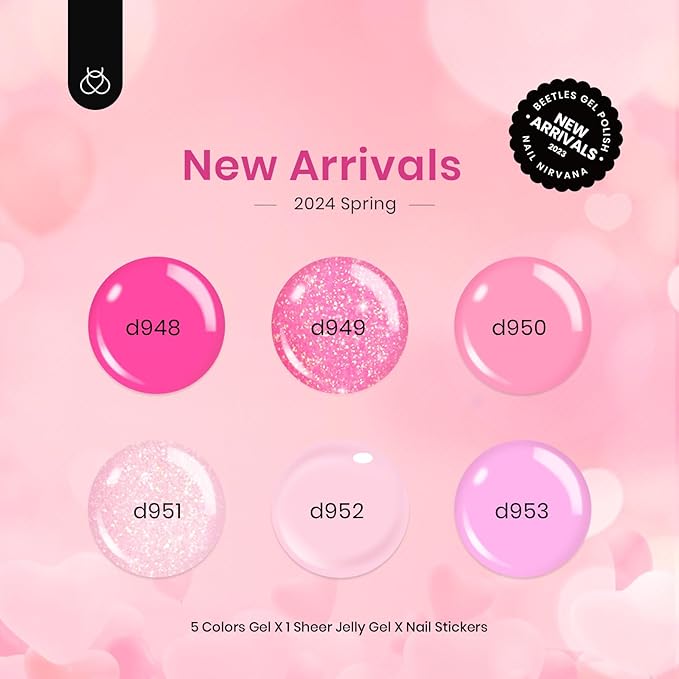 Beetles Pink Gel Nail Polish Set - 6 Colors Hot Pink Glitter Bright Jelly Gel Polish Soak off Uv LED Cured Nail Art Design Salon Home DIY Manicure Spring Easter Gifts for Women