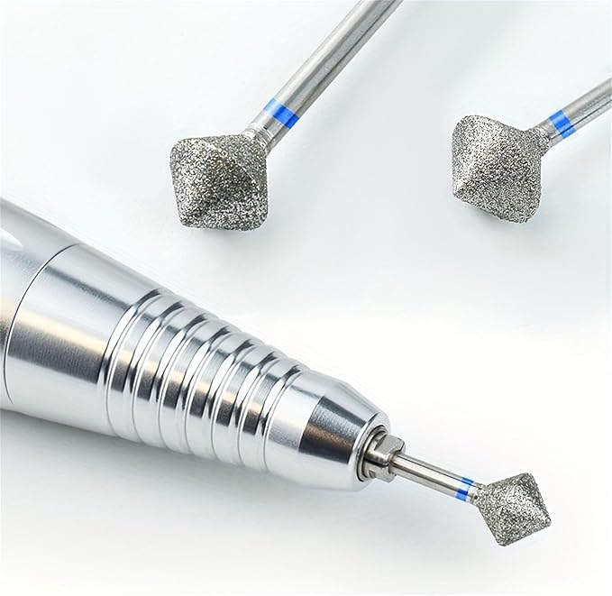 Acycoin2A 2Pcs 10mm Rhombus Diamond Nail Drill Bit 3/32" Rotary Burr Manicure Pedicure Grinding Head Nail Cutters for Professional and Home Use
