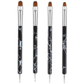 French Nail Brush Set, 4Pcs 2 Way Dotting Tool and French Tip Brushes Gel Acrylic Nail Art Design Pen Professional Manicure Tool Nail Clean Up Brush For Detailed Design, Size 10#,12#, 14#, 16#