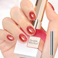 Double Rhythm 15ML Jelly Glass Cat Eye Gel Polish with Magnet Holographic Glitter Shimmer Translucent Sheer Color Salon Soak Off Magnetic Nail at Home (Copper Cherry-MC1228)