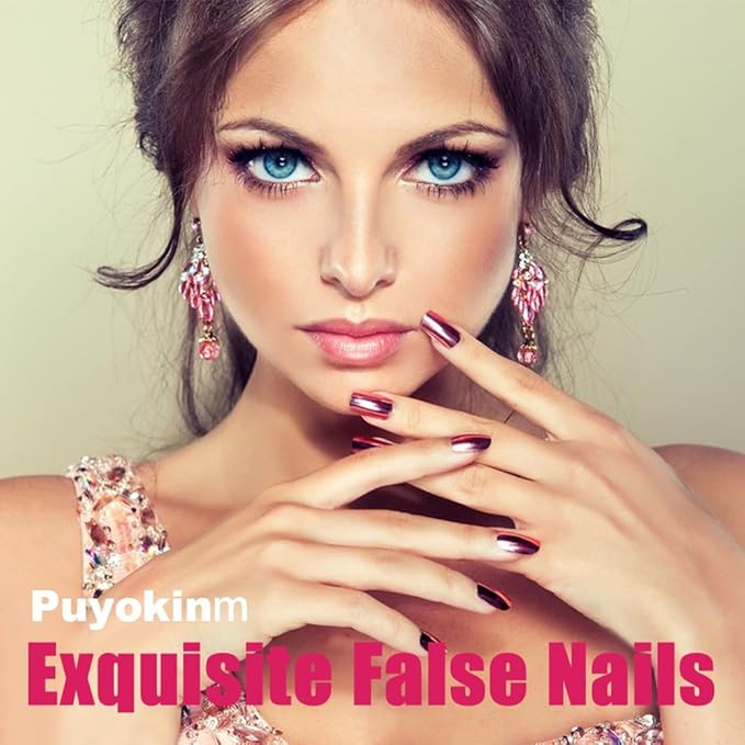 Pink Press on Nails Medium Coffin Fake Nails Gradient Pink False Nails with Design Glitter Glossy Glue on Nails Full Cover Acrylic Stick on Nail Ombre Artificial Nail for Women Manicure 24Pcs