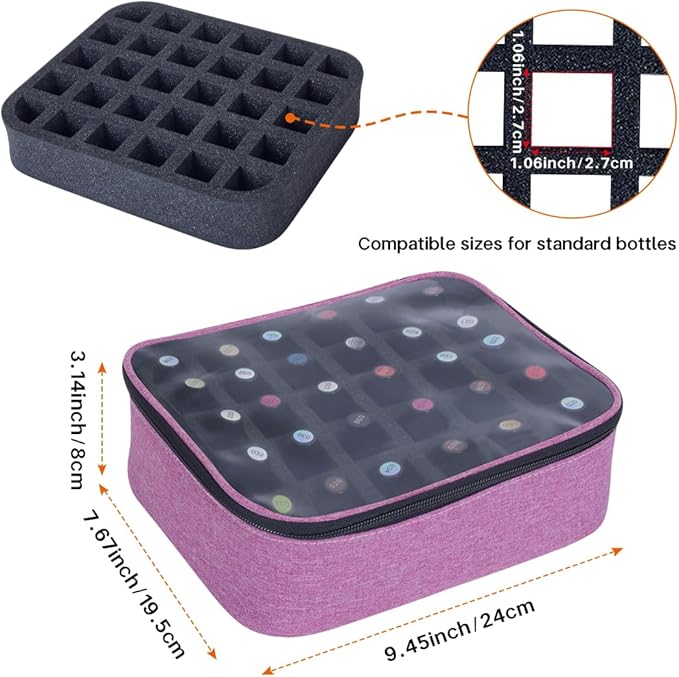 Small Clear Nail Polish Organizer Holds 30 bottles(15ml-0.5fl.oz) Nail Polish Case Multifunctional Nail Polish Bag organizer, Cosmetic Travel Makeup Cases for Women Purple