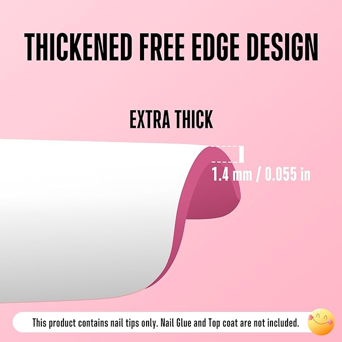 NOVO OVO White French Tip Coffin Nail Tips Press on, ROSE PINK, Extra Thick Medium Soft Gel Fake Nail Acrylic Extension, Need Builder Gel Top Coat, No Glue Included, for Salon DIY 15 Sizes x 240 pcs