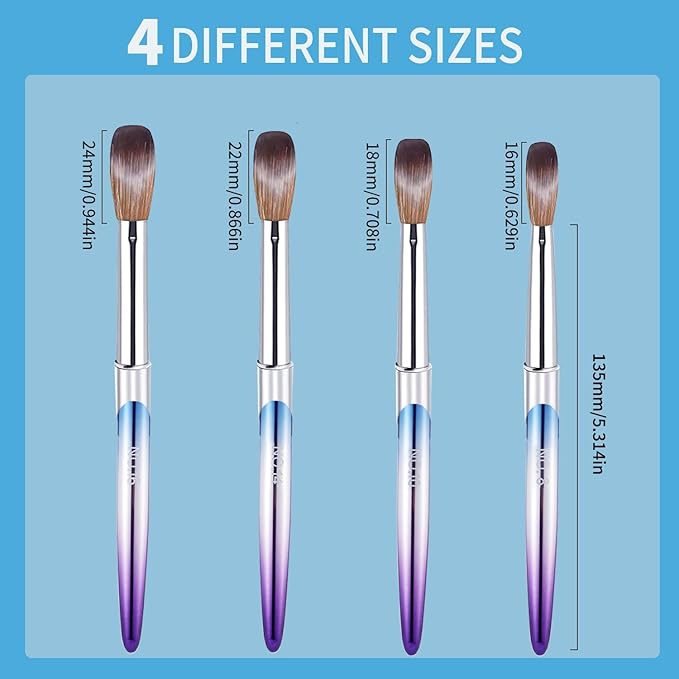4PCS Professional Acrylic Nail Brush Set - Size 8/10/14/16 Brushes for Acrylic Powder Application, 3D Carving & Nail Art Extension, Ombre Handle Nail Tools for DIY Home Salon Manicure