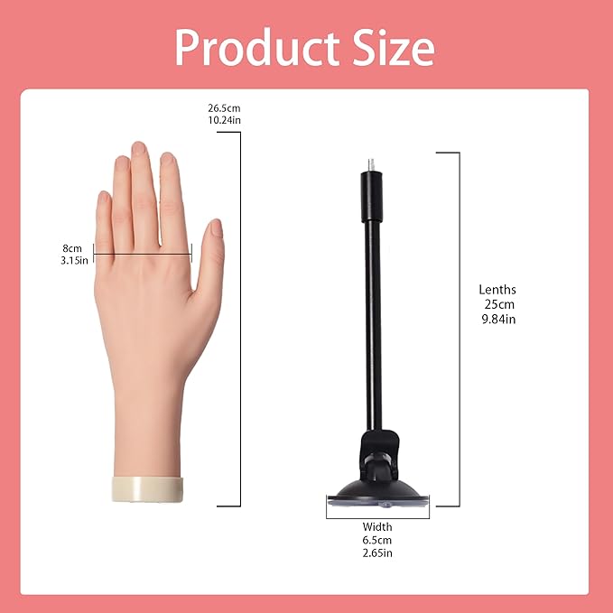 Practice Hand for Acrylic Nails with Stand Bracke,left Practice Hand for Acrylic Nails With Holder, Flexible Bendable Fake Hand Manicure Nail Practice Hand
