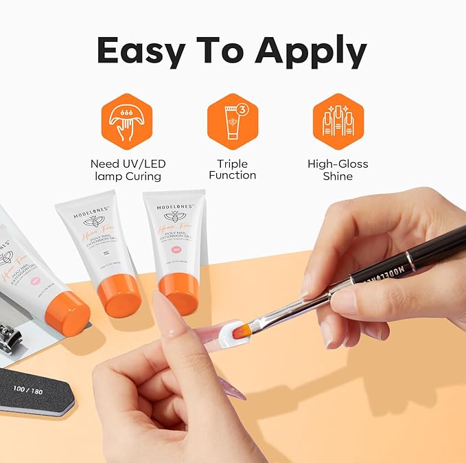 modelones Poly Nail Gel, Hema-Free 60 ML Milky White Poly Extension Gel Nail Enhancement Thickening Pure White Builder Overlays 3D Molding Supplies Home DIY