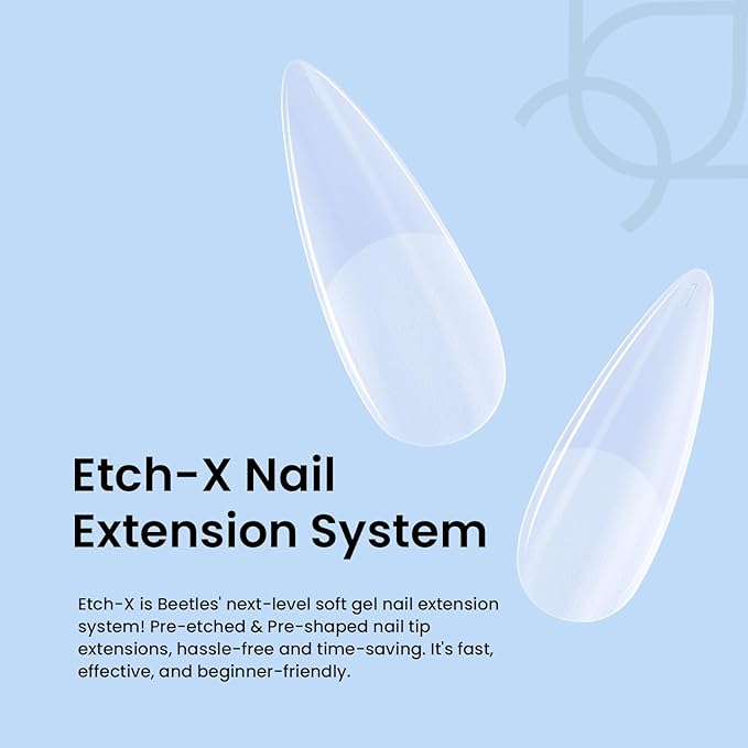 Beetles Gel Nail Tips Stiletto Medium, 288Pcs 12 Sizes Pre-Etched Half Matte Full Cover Soft Acrylic False Nail Tips Pre-Shaped Easy DIY Etch-X Nail Extension Salon Gift for Women