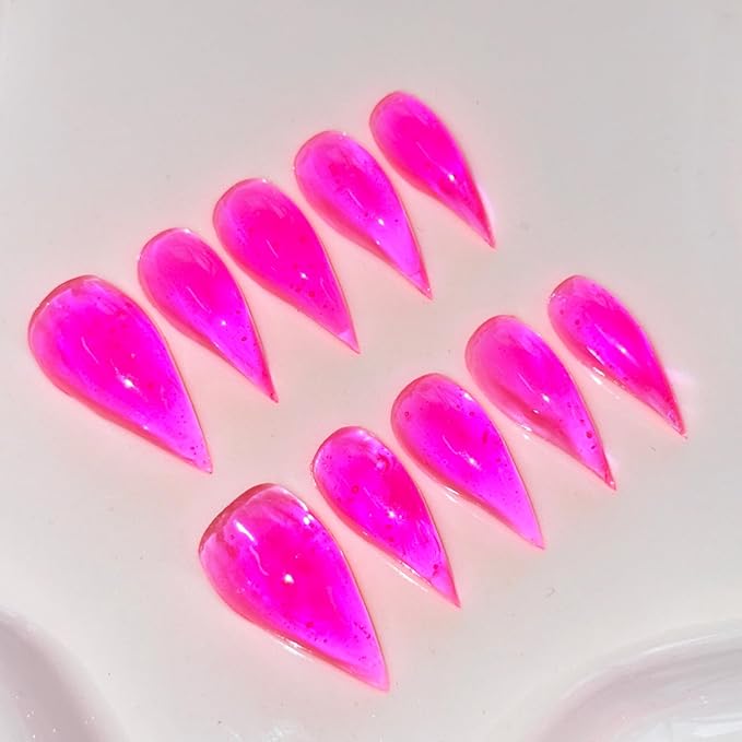 Handmade Almond Press on Nails Curved Short Eagle Claw False Nails Pink Nail Press ons Muti-Layer Gel Luxury Dragon Claw Handmade Nail Cute False Nails for Women (Size S)