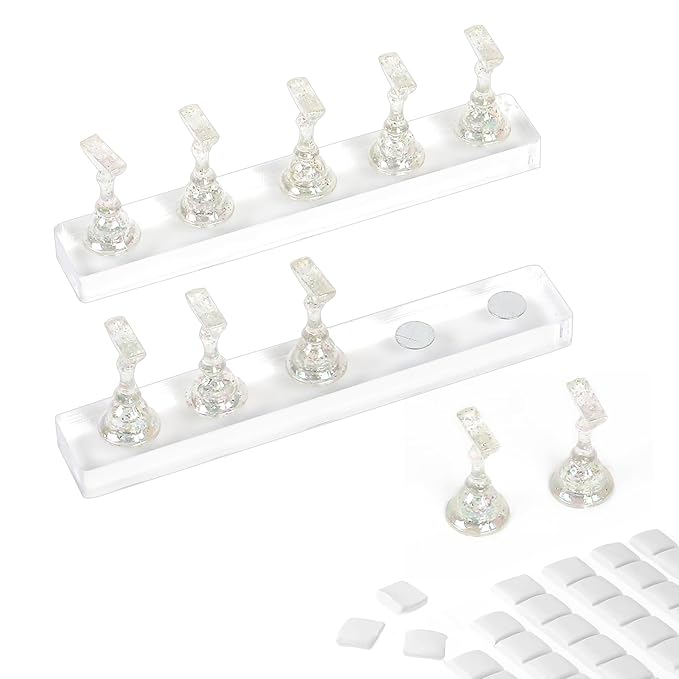 BQAN 2 Set Nail Holder for Painting, Stand for Press On / Display With 96 Pcs Reusable Putty (Clear)