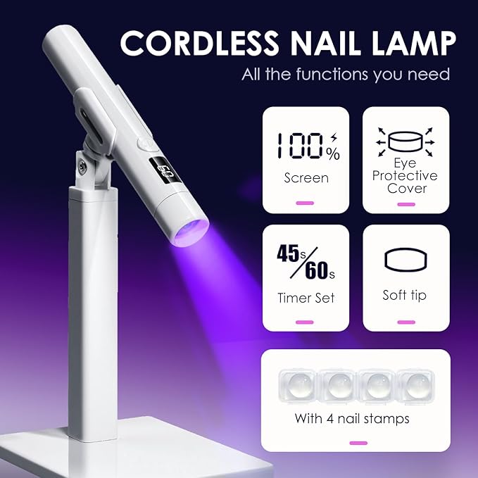 Mini UV Light for Nails,Portable Small Handheld UV Light for Gel Nail,Cordless Rechargeable Flash Cure Lamp,Squish Pen Gel Lamp with Stand for Home/Manicure/Salon,Nail Supplies/Tools/Accessories