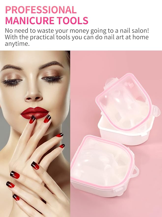 Nail Soaking Bowl, Soak Off Gel Polish Dip Powder Remover Manicure Bowl with Triangle Cuticle Peeler and Stainless Steel Cuticle Pusher Nail Art Tool (Pink-3pcs set)