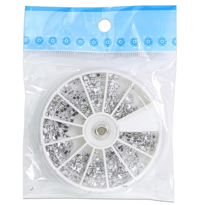 Nail Art Rhinestones Fake Pearl Gems Jewelry Decorations Manicure Wheel (20 Wheels, Silver)