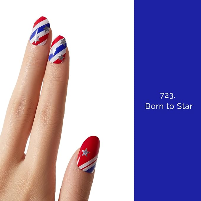 July 4 Semi Cured Gel Nail Strips - NAILOG 20 Pcs Nail Stickers Extra Long Wraps with Glossy Gel Finishing for Independence Day, Born to Star