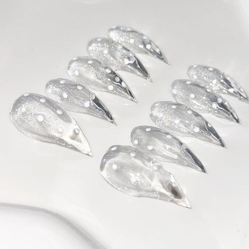 10 Pcs Handmade Press on Nails Curved Short Eagle Claw Fake Nails with Dot Designs Transparent Luxury Dragon Claw False Nails with Glue,Full Cover Acrylic Artificial Glue on Nail for Women(S)