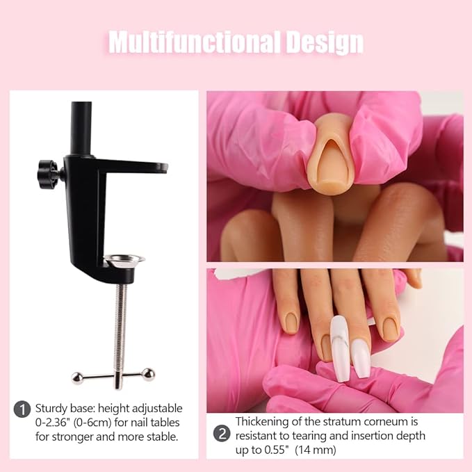 Nail Pratice Training Hand for Acrylic Nails with Stand Bracket,Soft Silicone Maniquin Hand, Flexible Bendable Nail Practice Fake Hand for Nails Art Practice Tool