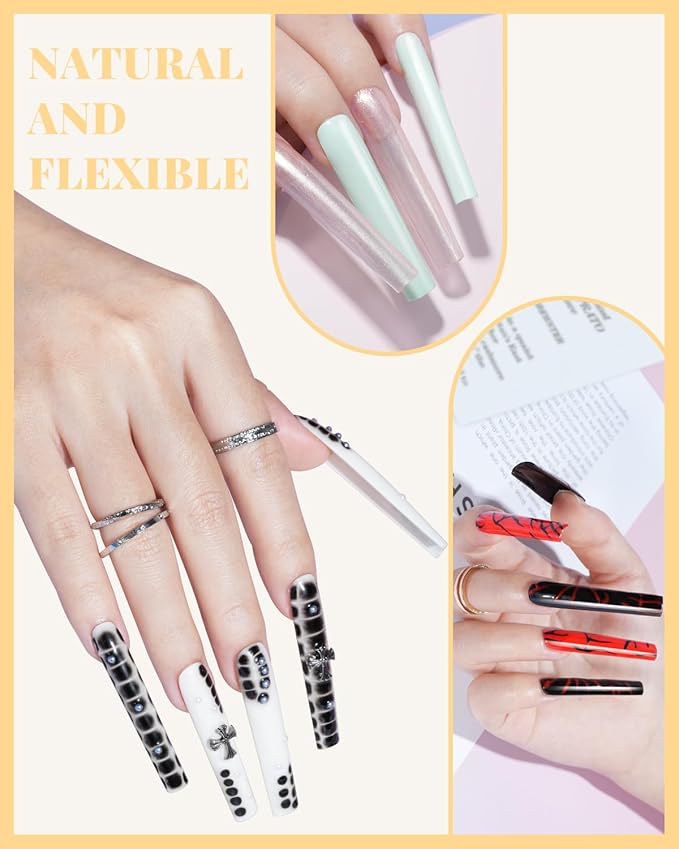 MORGLES Extra Long Tapered Square Nail Tips, 240 Pcs 3XL Full Cover Fake Tips Clear Nail Kit with Glue, Clipper, Files and Cuticle Fork for Acrylic Home DIY with Box