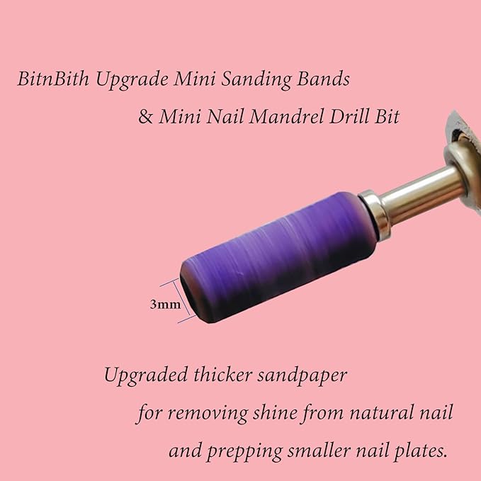 100pcs Small Nail Sanding Bands for Nail Drill, 3.1mm Mini Nail Sanding Mandrel Bits 80 Grit Coarse Nail File Bits for Acrylic Nails Gel Manicure Pedicure Nail Prep Salon Supplies,Purple