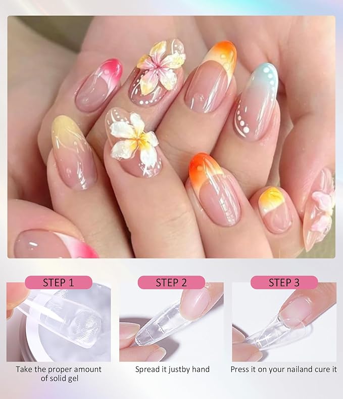 Solid Builder Gel and Chrome Nail Powder Kit BISHENGYF: 4 In 1 No Wipe 3d Sculpting Nail Gel Aurora Pink White Pearl Chrome Nail Powder Clear Non-Sticky Hand Extension Glue for Nail Decoration 30g