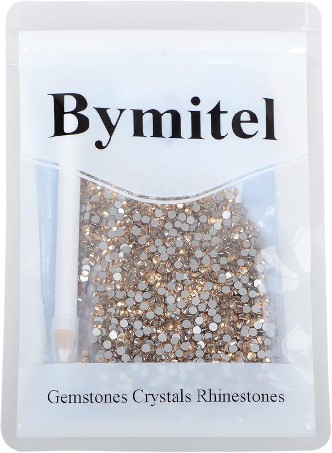 2880PCS Art Nail Rhinestones Non Hotfix Glue Fix Round Crystals Glass Flatback for DIY Jewelry Making with one Picking Pen (ss10 2880pcs, Lt. Peach)