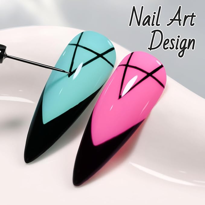 Double Rhythm 15 Ml Metallic Gel Liner Polish Nail Art Bronze Mirror Chrome Painted Drawing Stripper 3D Effect (Black Liner Art-L1005)