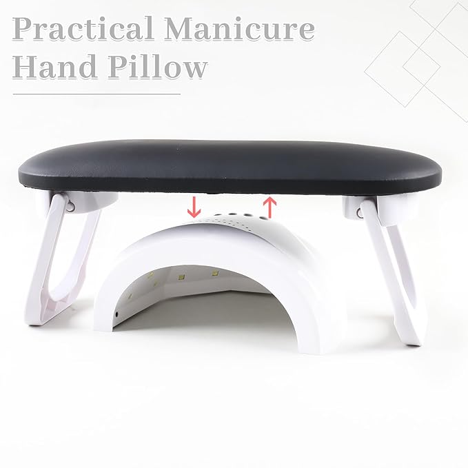 Nail Arm Rest, Professional Foldable PU Leather Nail Hand Rest with PVC Table Mat for Acrylic Nails, Soft Nail Hand Pillow Non-slip for Manicure Salon Use (higher-Black)