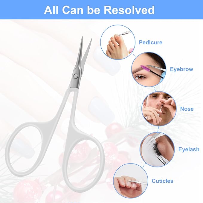 CGBE Manicure Scissors, Extra Fine Eyebrow Scissors for Grooming, Curved Blade Nail Scissors Precise Pointed Tip Grooming Kit for Eyebrow, Eyelash, Trim Nail and Dry Skin, White