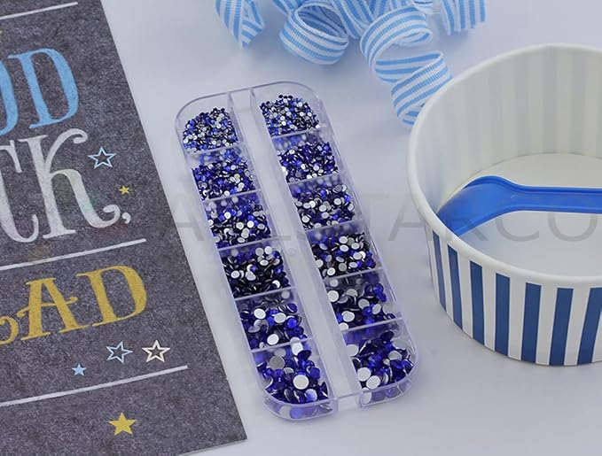 Over 2100 Pieces Blue Sapphire Flat Back Glass Rhinestones Crystals for Nail Art Kit 6 Sizes (1.4mm - 4.8mm)