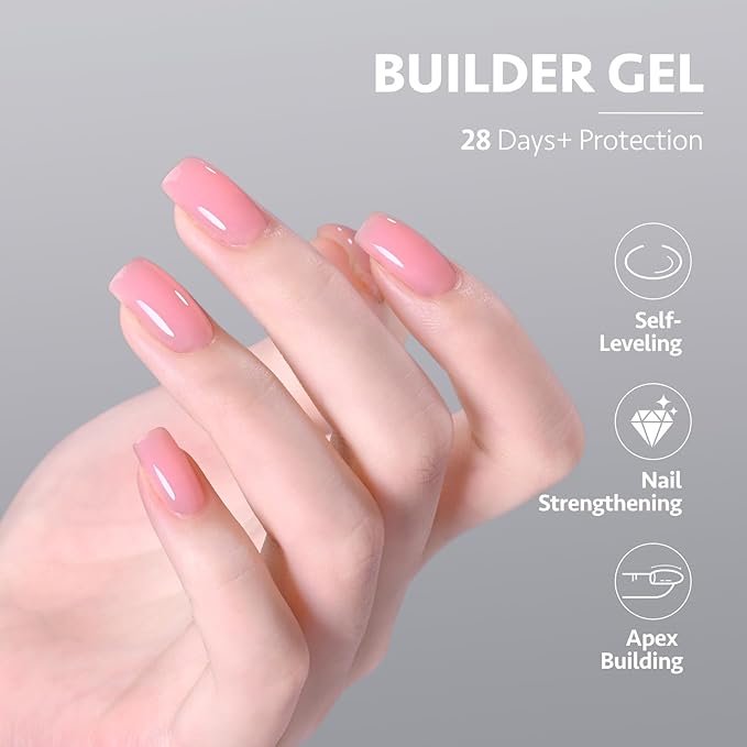 GAOY Builder Gel for Nails, 16ml Pink Nail Strengthener in a Bottle, Nail Extension Hard Gel, Soak Off Long Lasting UV Light Cure, 1727 First Love, Base Coat Top Coat Needed