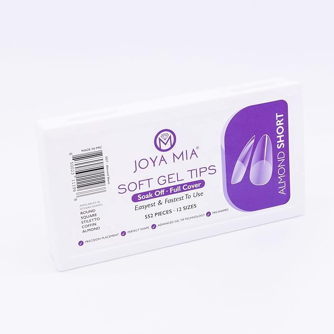 Soft Gel Nail Tips Full Cover Nail Tips Kit for Soak Off Nail Extensions, 550 Pcs Clear Soft Pre-buff PMMA False Press on Nail Tips, 11 Sizes - 10 Shapes to choose from (Almond Short)