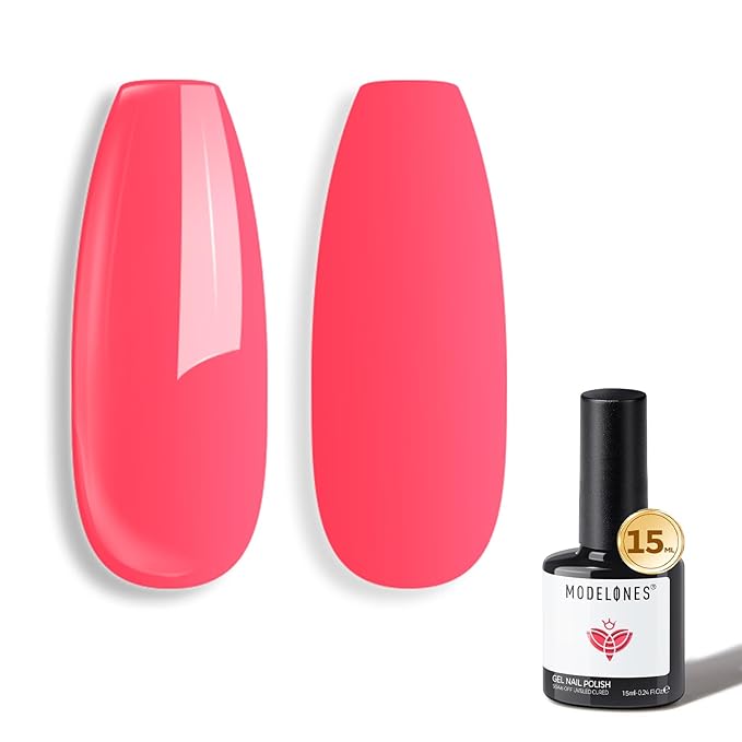 modelones Pink Gel Polish Raspberry Pink Valentine Gel Nail Polish Summer Vibrant Fluorescent Polish Soak Off LED Nail Art DIY Nail Manicure 15ML