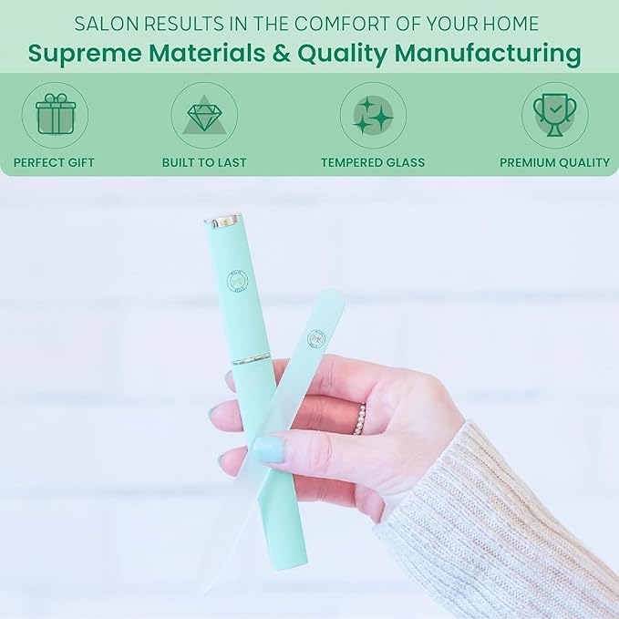 Malva Belle Best Crystal Glass Nail File for Women - File & Travel Case Set - Heavy Duty for Natural Nails, Gel - Professional Nail Shaper – Nail Care Essentials - Pastel Green 3mm