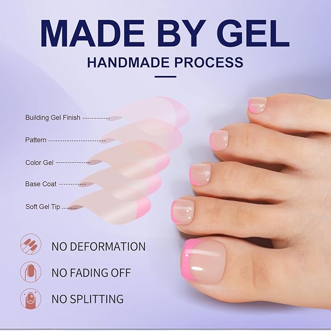 Misssix French Tip Press On Toe Nails, 150Pcs French Gel Toe Nail Tips, Short Square Soft Gel Fake Toe Nails, X-BASIC Toenails Starter Kit for Nail Art DIY 15 Sizes