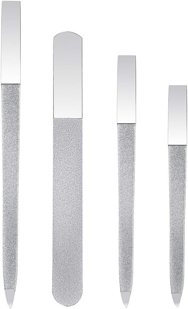 4 Pcs Metal Nail File Diamond Nail Files Stainless Steel Nail File Kit Double Side Fingernail Toenail Files for Salon Home Travel Use(5.9Inch)