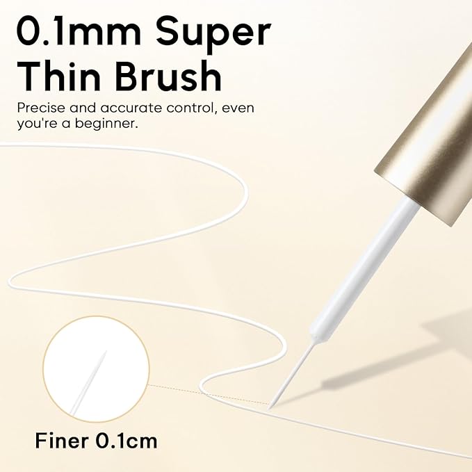 Nicedeco Gel Polish Nail Art Liner Gel, Hema Free, Cruelty Free, Vegan, White Nail Design with Thin Brush for French Manicure