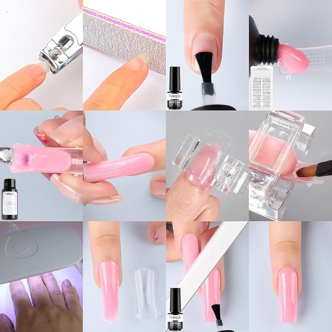 Poly Gel Nail Kit with UV Light, 12 Colors Builder Gel Nail Extension Kits for Beginners with Everything, Dual Nail Forms Slip Solution Chunky Glitter Poly Gels Nails Art Design Starter Set