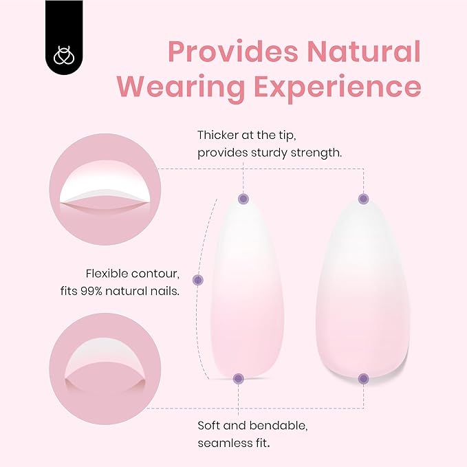 Beetles Ombre Press On Nails 224 Pcs Short Almond Ombre Pink Gel Nail Tips 4 in 1 Press On Nails Pre-Applied Primer and Base Coat, No File Need DIY Manicure Easy False Nail Tips for Nail Extension