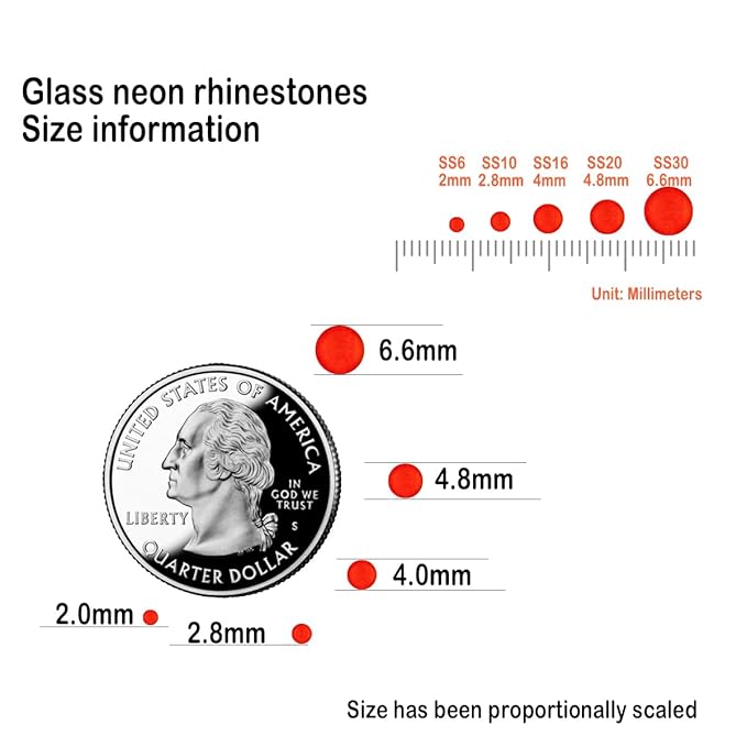 Flatback Glass Rhinestones,Bedazzler Gems 1440pcs Non Hotfix Crystal Rhinestones for Crafts Nail Charms Clothes Tumblers,Red Neon,SS20