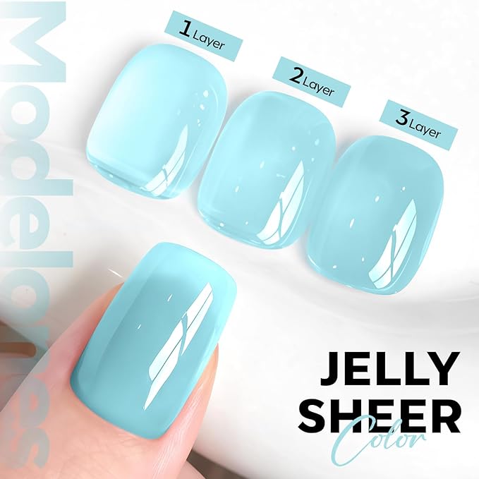 modelones Gel Nail Polish Jelly Baby Blue Rosy Translucent Gel Polish Light Sky Sheer Nails Soak Off LED Nail Lamp Nail Manicure 15 ML