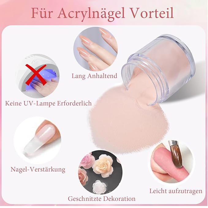 6Colors/Set Acrylic Powder Glitters Professional Carving Nail Polymer Tip Extension French Pink White Clear Adhesive Rhinestone Nail Art Supplies 3D Tips Sculpting Crystal Nail Dipping